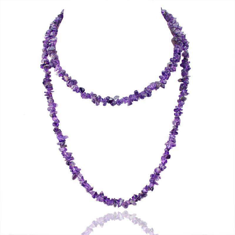 gemsmore:Natural Purple Amethyst Necklace Untreated Beads