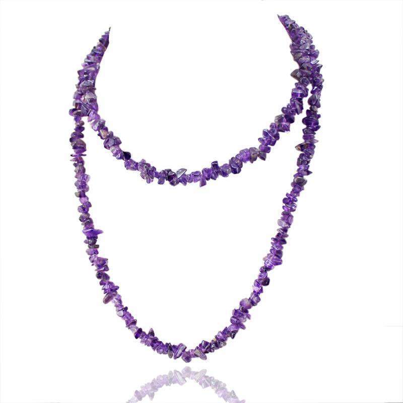 gemsmore:Natural Purple Amethyst Necklace Untreated Beads