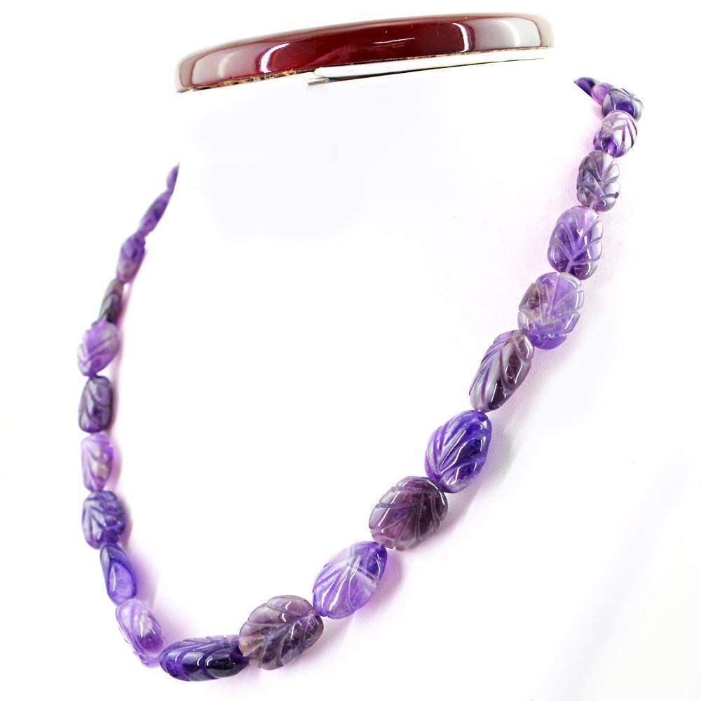 gemsmore:Natural Purple Amethyst Necklace Untreated Carved Beads