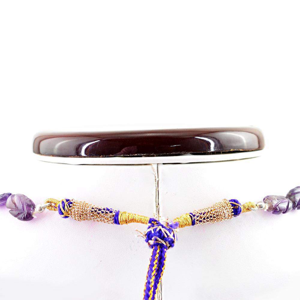 gemsmore:Natural Purple Amethyst Necklace Untreated Carved Beads