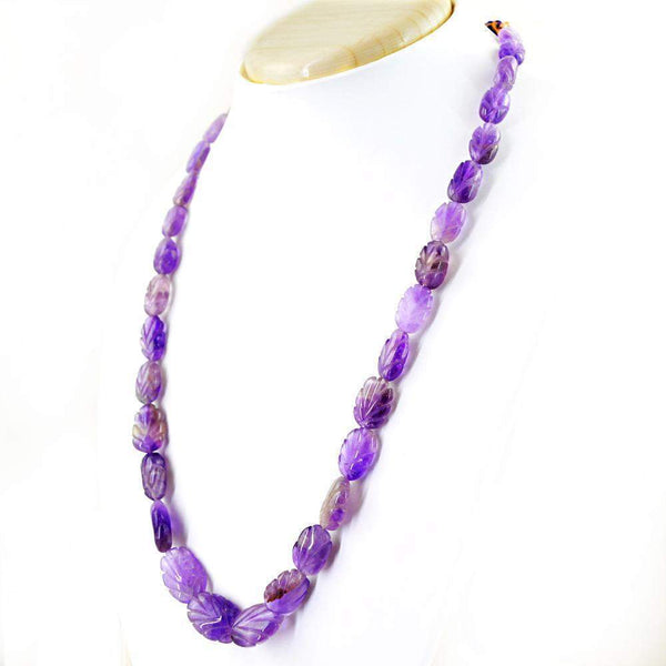 gemsmore:Natural Purple Amethyst Necklace Untreated Carved Beads