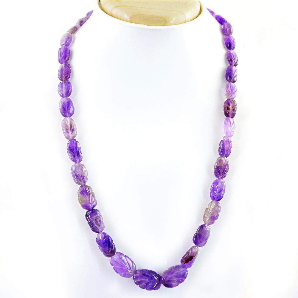 gemsmore:Natural Purple Amethyst Necklace Untreated Carved Beads