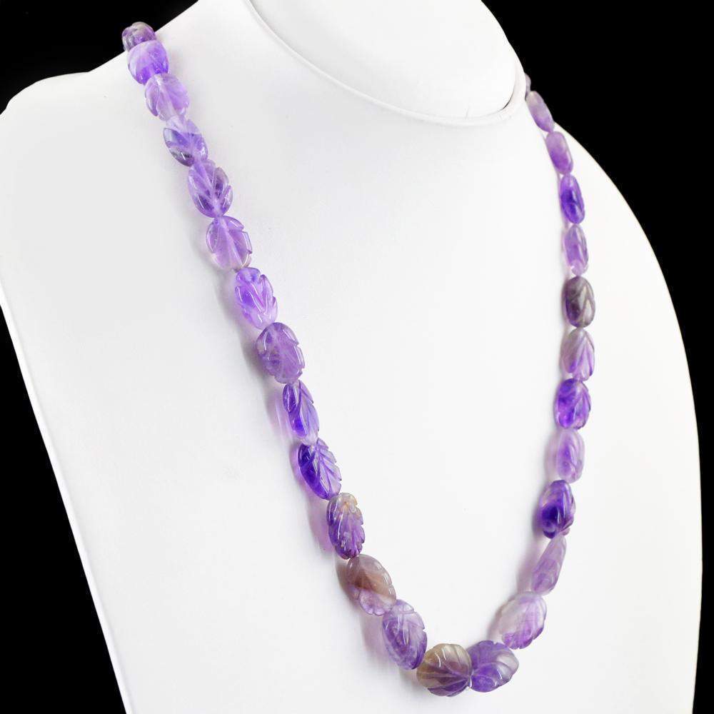 gemsmore:Natural Purple Amethyst Necklace Untreated Carved Beads