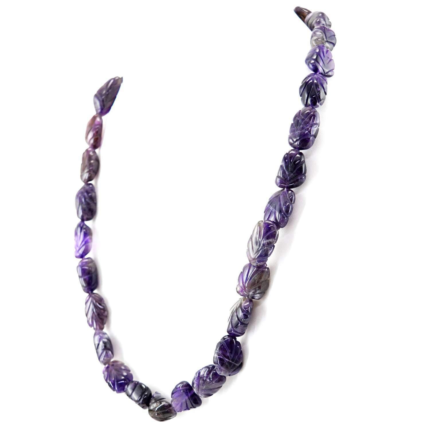 gemsmore:Natural Purple Amethyst Necklace Untreated Carved Beads