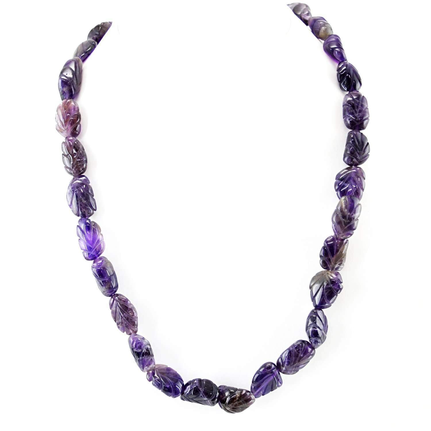 gemsmore:Natural Purple Amethyst Necklace Untreated Carved Beads