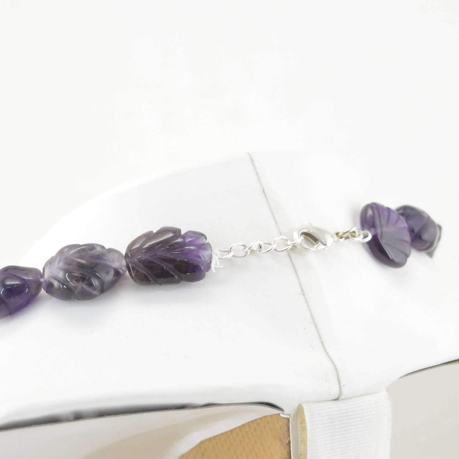 gemsmore:Natural Purple Amethyst Necklace Untreated Carved Beads