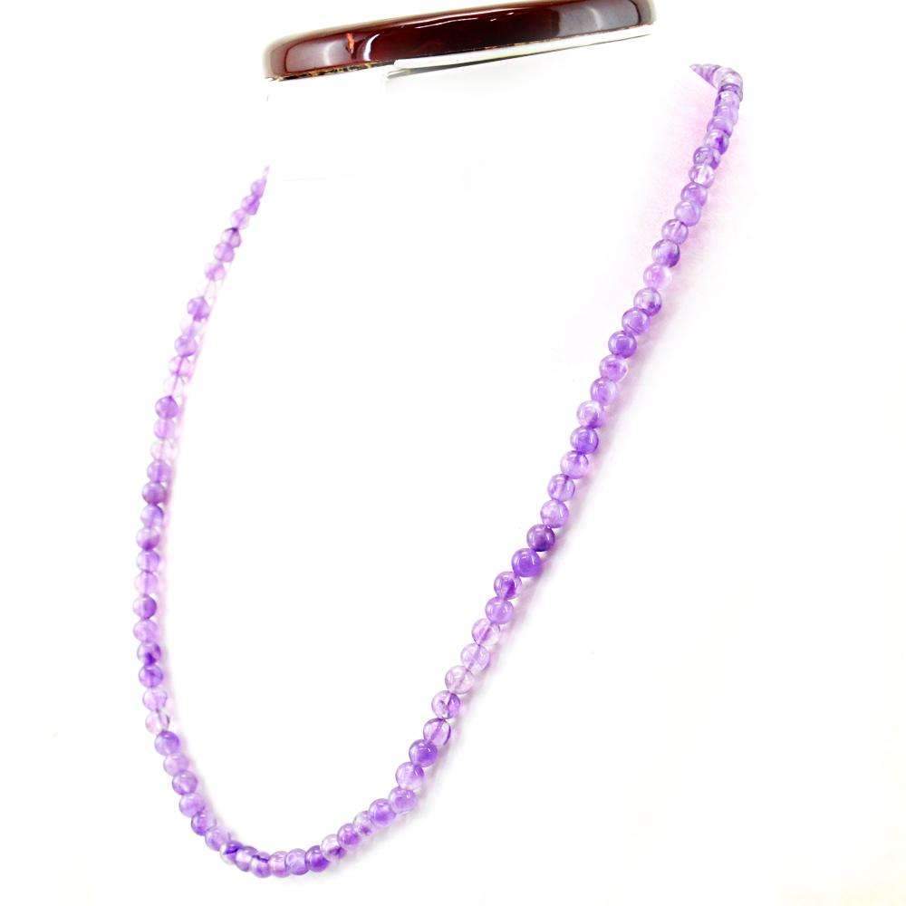 gemsmore:Natural Purple Amethyst Necklace Untreated Round Shape Beads