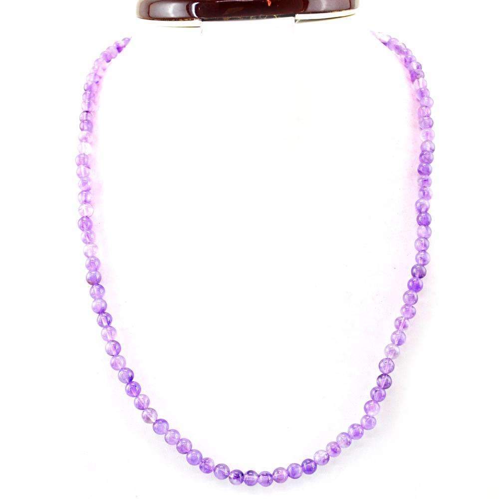 gemsmore:Natural Purple Amethyst Necklace Untreated Round Shape Beads
