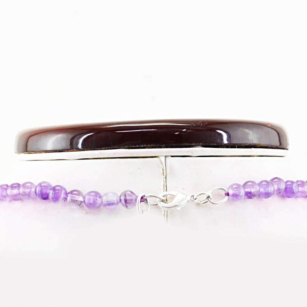 gemsmore:Natural Purple Amethyst Necklace Untreated Round Shape Beads