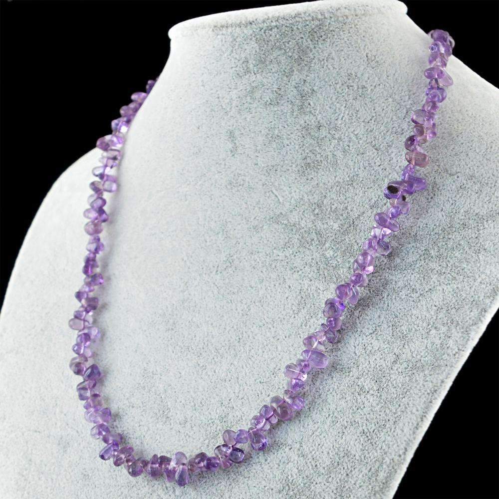 gemsmore:Natural Purple Amethyst Necklace Untreated Tear Drop Beads