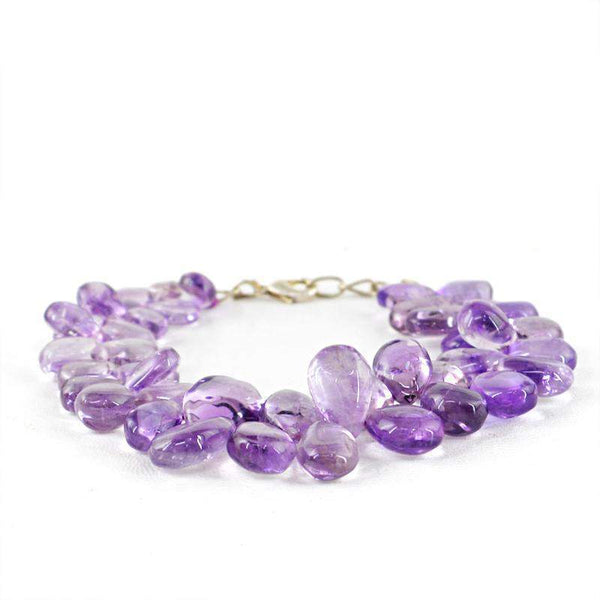 gemsmore:Natural Purple Amethyst Pear Shape Beads Bracelet