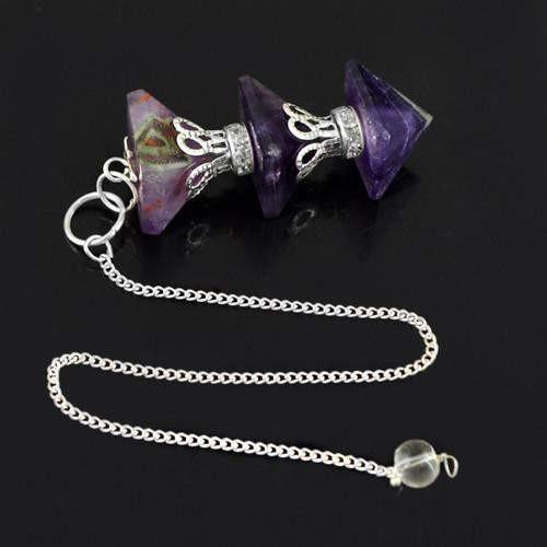 gemsmore:Natural Purple Amethyst Pyramid Pendulum