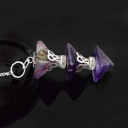 gemsmore:Natural Purple Amethyst Pyramid Pendulum