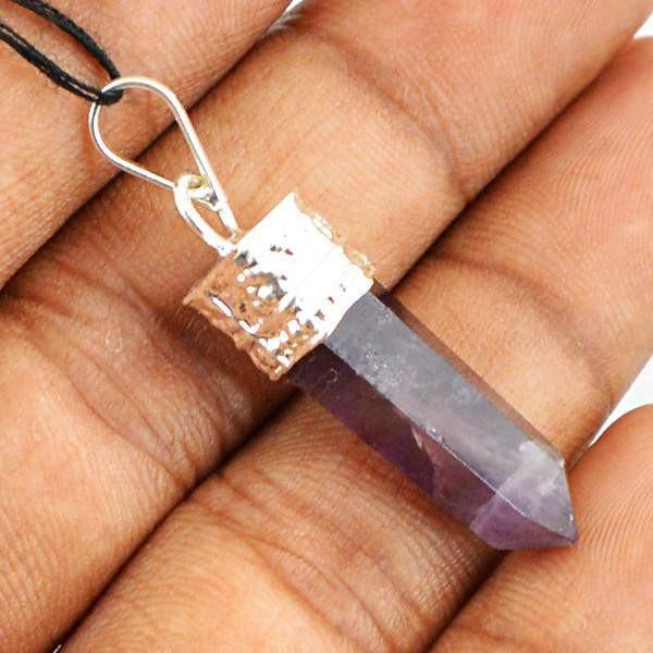 gemsmore:Natural Purple Amethyst Reiki Healing Point Pendant