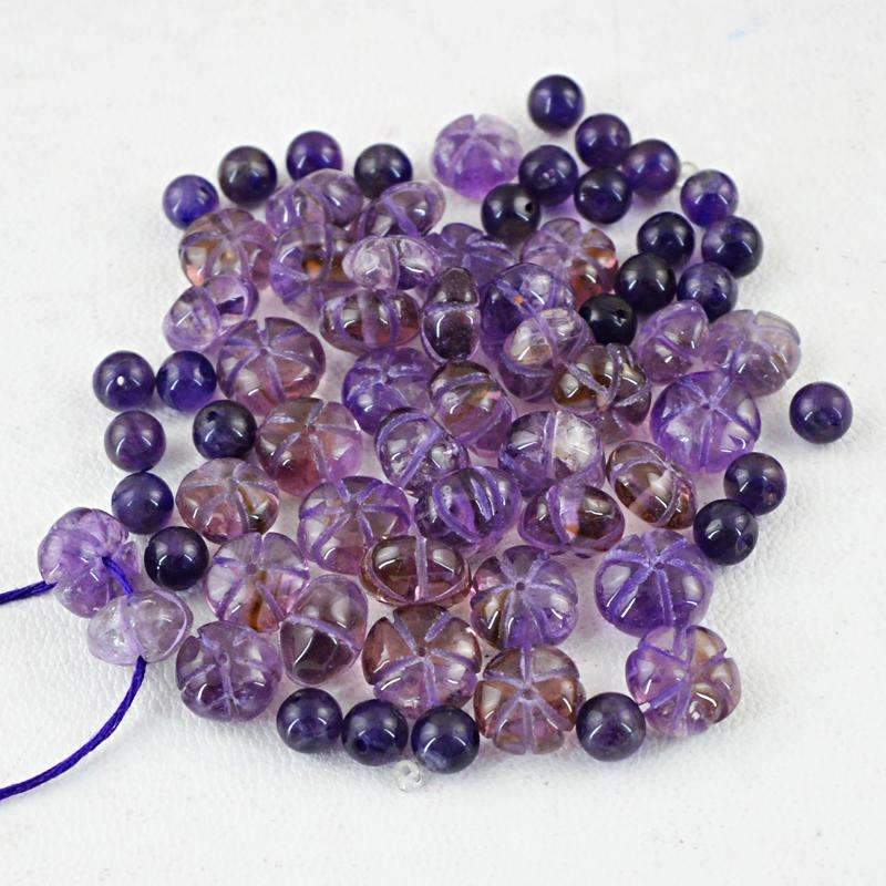 gemsmore:Natural Purple Amethyst Round Shape Carved Beads Lot - Drilled