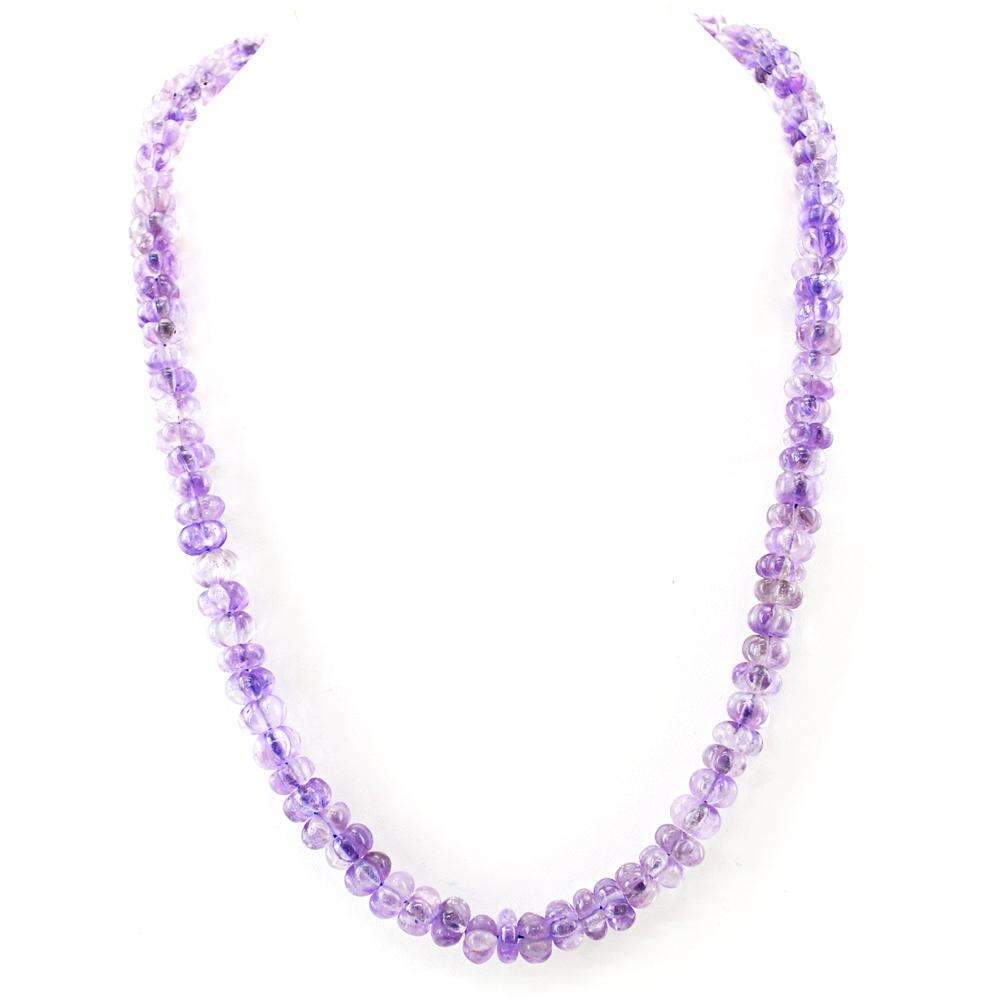 gemsmore:Natural Purple Amethyst Round Shape Carved Beads Necklace