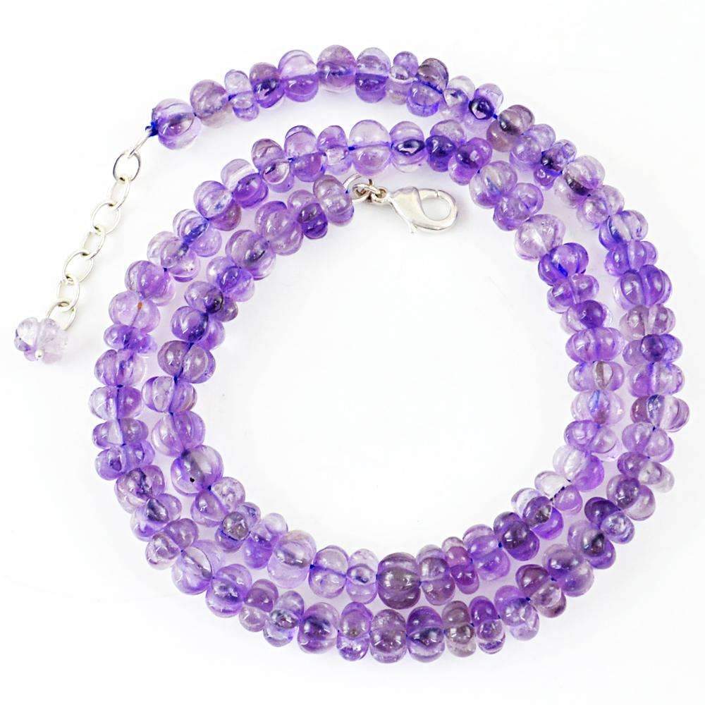gemsmore:Natural Purple Amethyst Round Shape Carved Beads Necklace