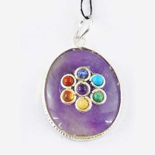 gemsmore:Natural Purple Amethyst Seven Chakra Healing Pendant