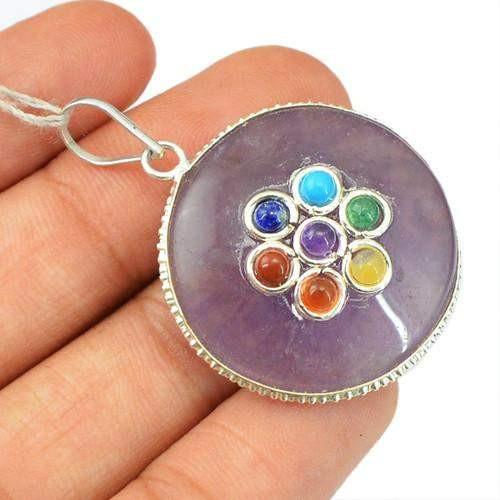 gemsmore:Natural Purple Amethyst Seven Chakra Healing Pendant