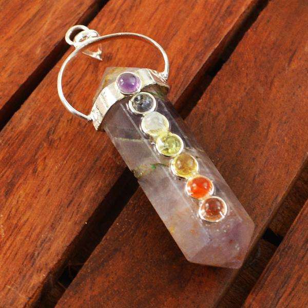 gemsmore:Natural Purple Amethyst Seven Chakra Healing Point Pendant