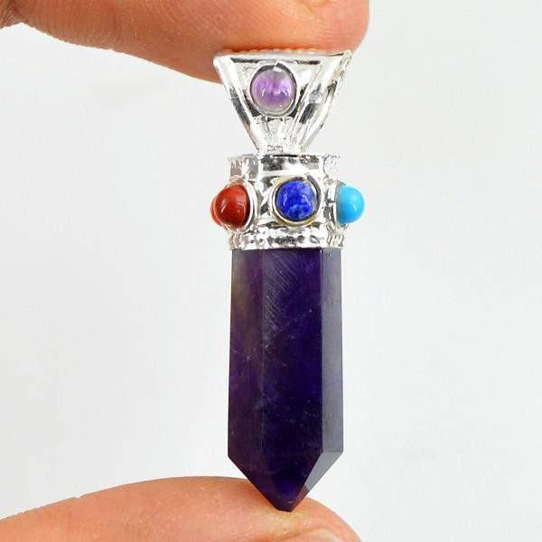 gemsmore:Natural Purple Amethyst Seven Chakra Healing Point Pendant