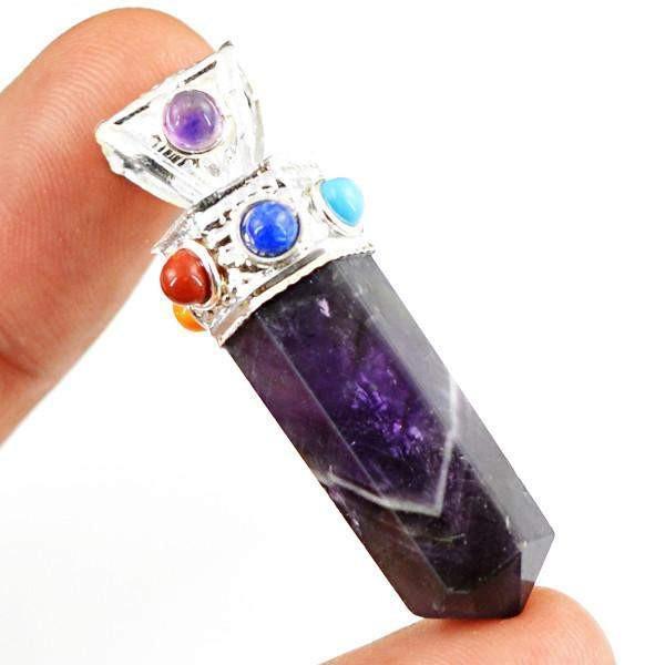 gemsmore:Natural Purple Amethyst Seven Chakra Healing Point Pendant