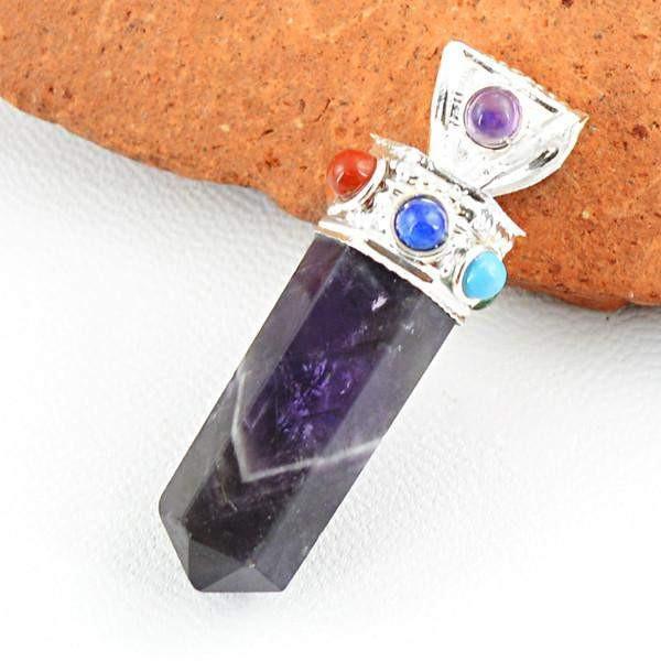 gemsmore:Natural Purple Amethyst Seven Chakra Healing Point Pendant