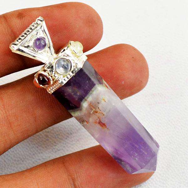gemsmore:Natural Purple Amethyst Seven Chakra Healing Point Pendant