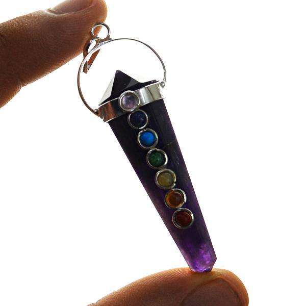 gemsmore:Natural Purple Amethyst Seven Chakra Healing Point Pendant