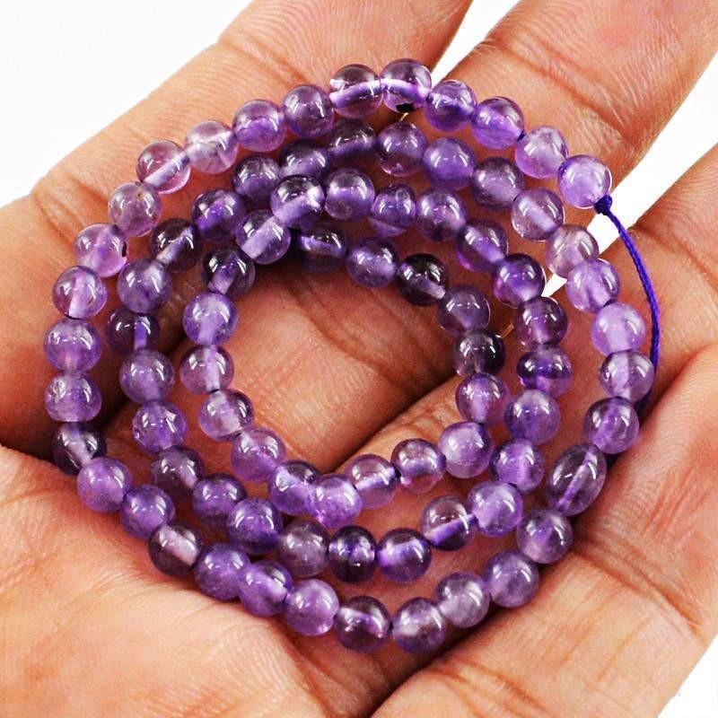 gemsmore:Natural Purple Amethyst Strand Round Shape Untreated Beads