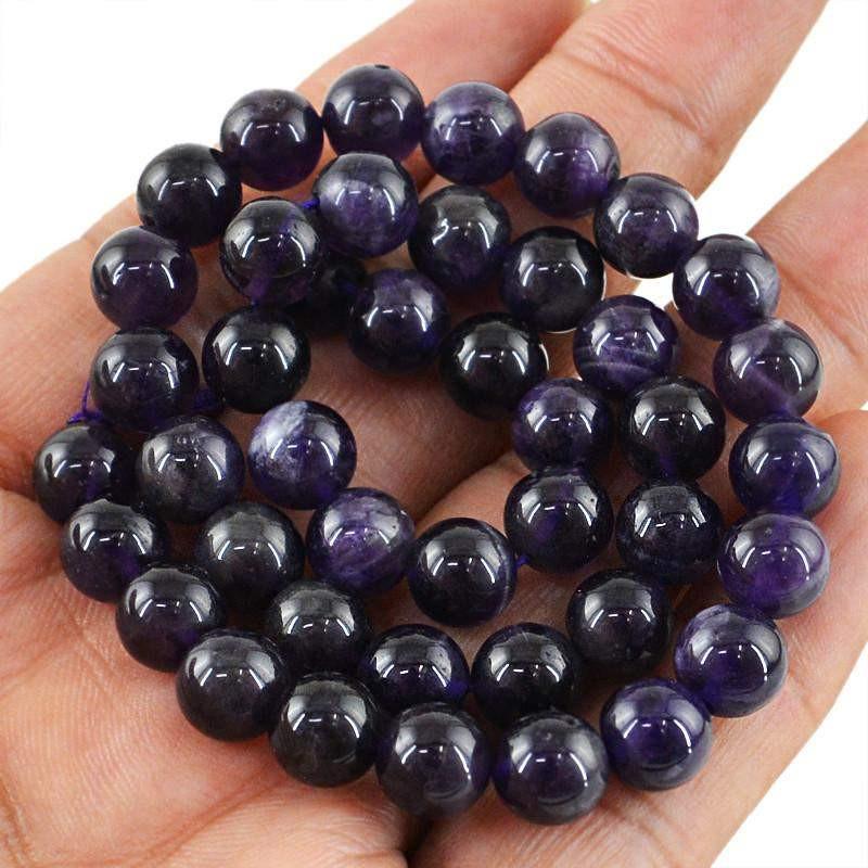 gemsmore:Natural Purple Amethyst Strand Round Shape Untreated Drilled Beads