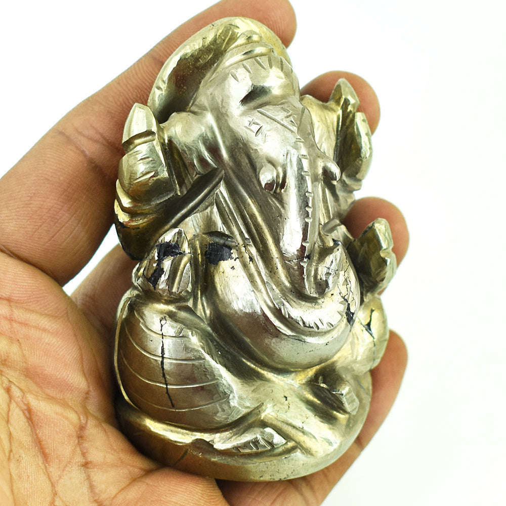 gemsmore:Natural Pyrite Hand Carved Genuine Crystal Gemstone Carving Lord Ganesha