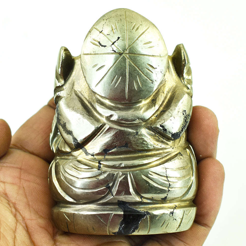 gemsmore:Natural Pyrite Hand Carved Genuine Crystal Gemstone Carving Lord Ganesha