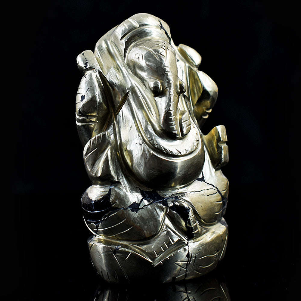 gemsmore:Natural Pyrite Hand Carved Genuine Crystal Gemstone Carving Lord Ganesha