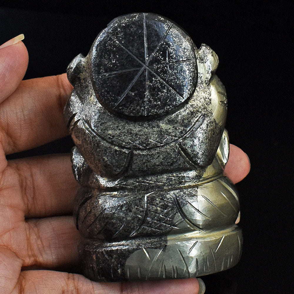 gemsmore:Natural Pyrite Hand Carved Genuine Crystal Gemstone Carving Lord Ganesha