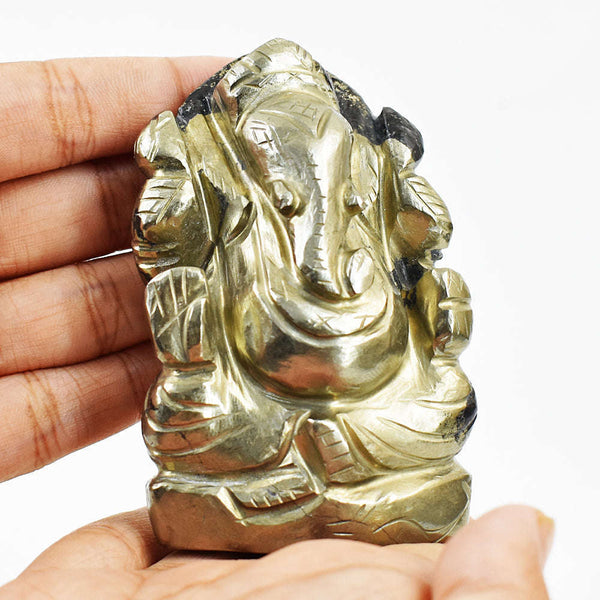 gemsmore:Natural Pyrite Hand Carved Genuine Crystal Gemstone Carving Lord Ganesha