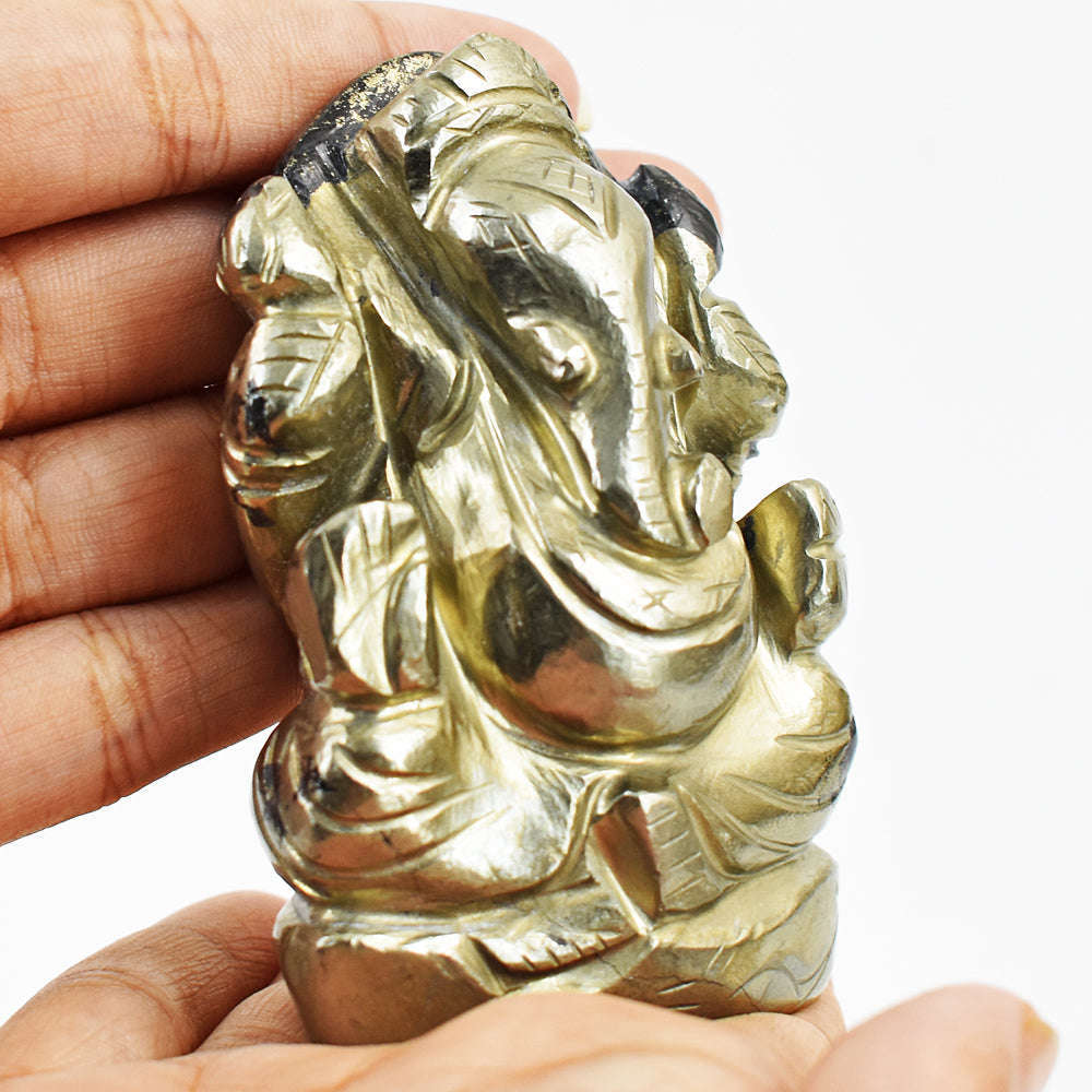 gemsmore:Natural Pyrite Hand Carved Genuine Crystal Gemstone Carving Lord Ganesha