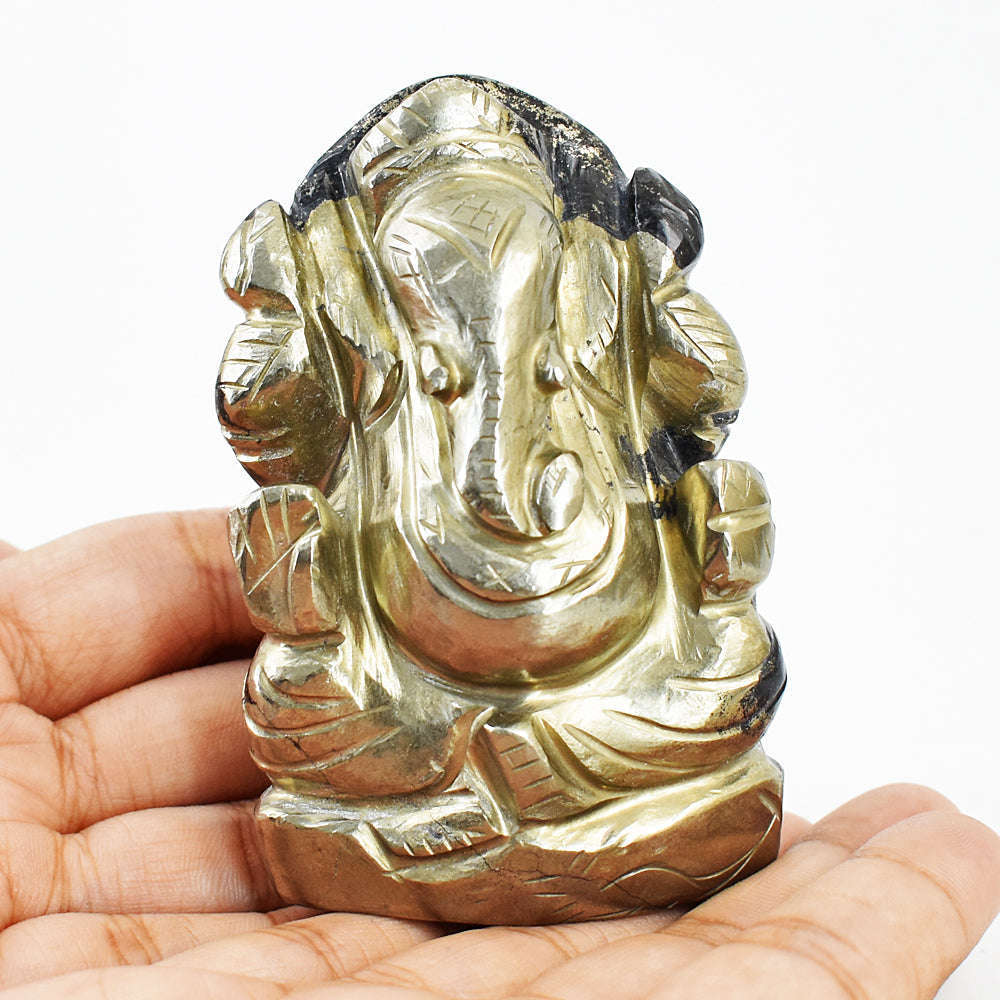 gemsmore:Natural Pyrite Hand Carved Genuine Crystal Gemstone Carving Lord Ganesha