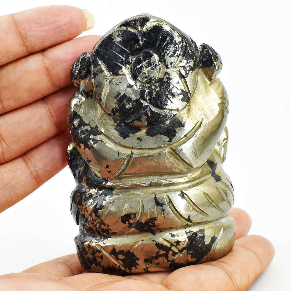 gemsmore:Natural Pyrite Hand Carved Genuine Crystal Gemstone Carving Lord Ganesha