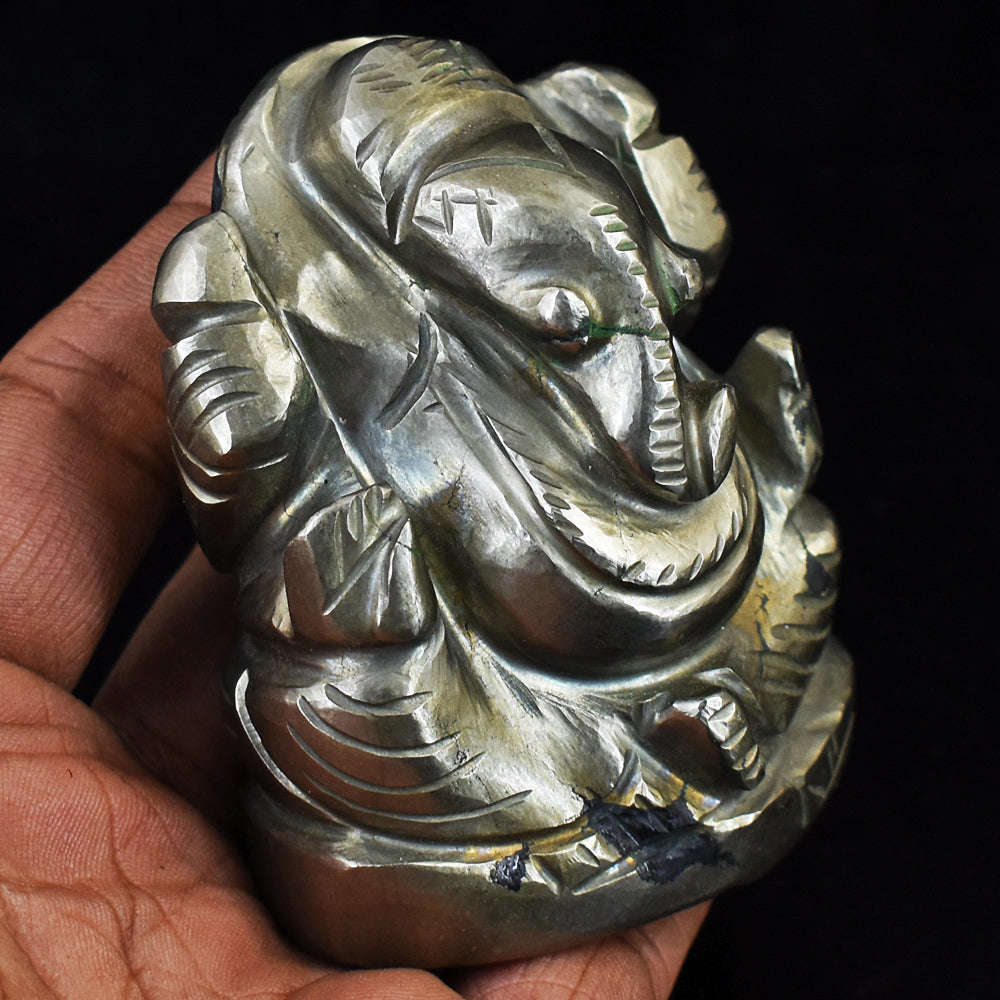 gemsmore:Natural Pyrite Hand Carved Genuine Crystal Gemstone Carving Lord Ganesha