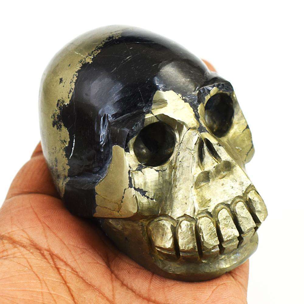 gemsmore:Natural Pyrite Hand Carved Skull