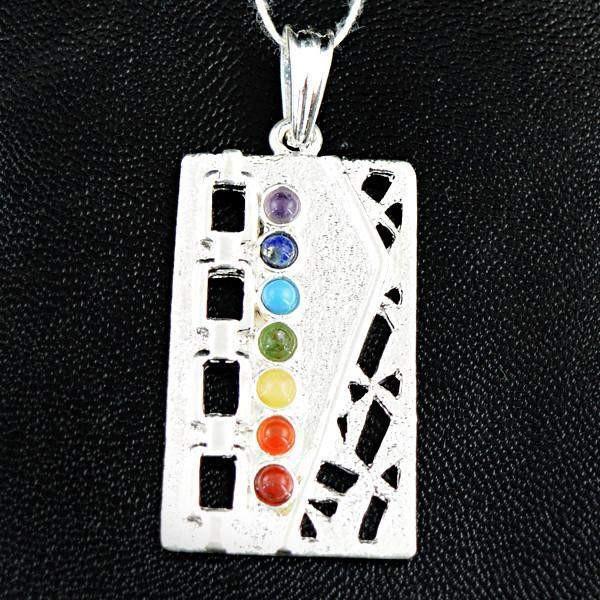 gemsmore:Natural Rectangular Shape Seven Chakra Crystal Healing Pendant