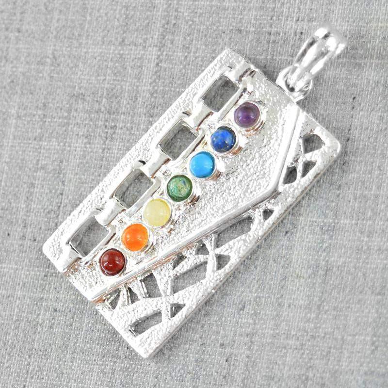 gemsmore:Natural Rectangular Shape Seven Chakra Healing Pendant