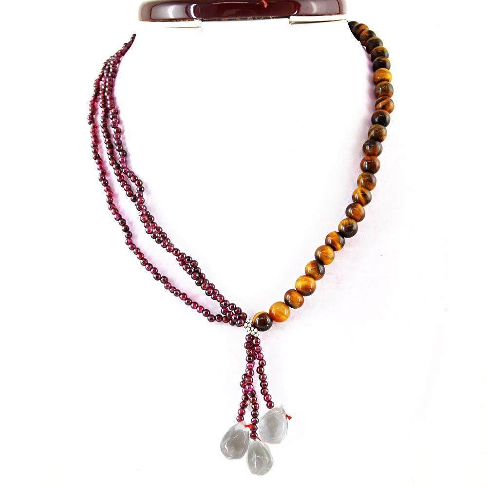 gemsmore:Natural Red Garnet & Golden Tiger Eye Necklace Untreated Round Beads