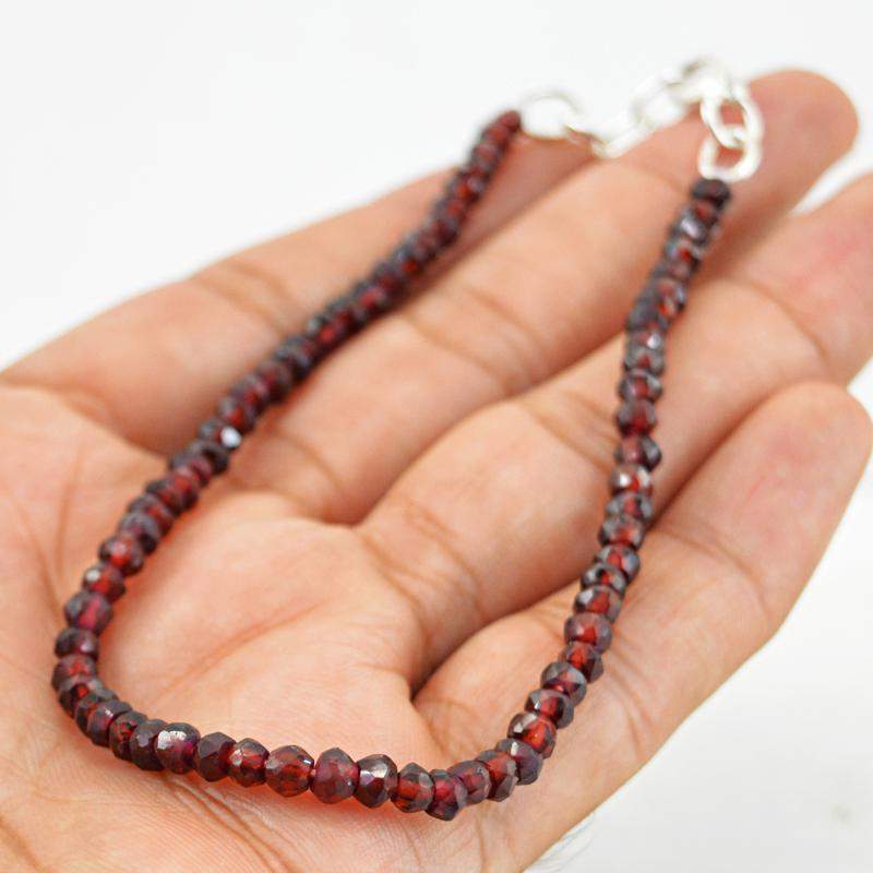 gemsmore:Natural Red Garnet Necklace Round Shape Faceted Beads