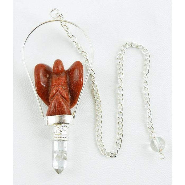 gemsmore:Natural Red Jasper Carved Angel Healing Point Pendulum