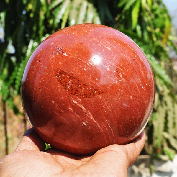 gemsmore:Natural Red Jasper Carved Crystal Healing Sphere - Massive Size