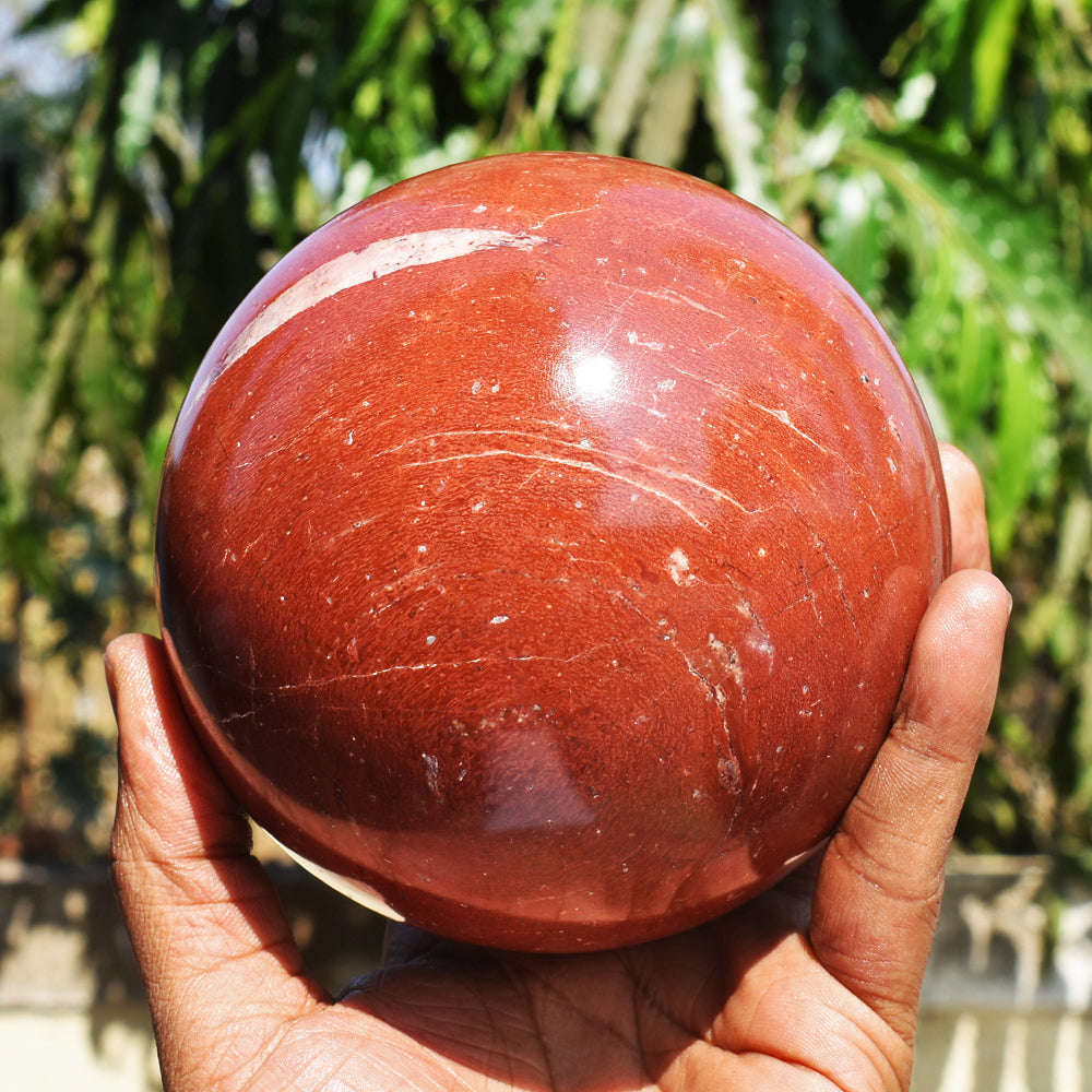 gemsmore:Natural Red Jasper Carved Crystal Healing Sphere - Massive Size