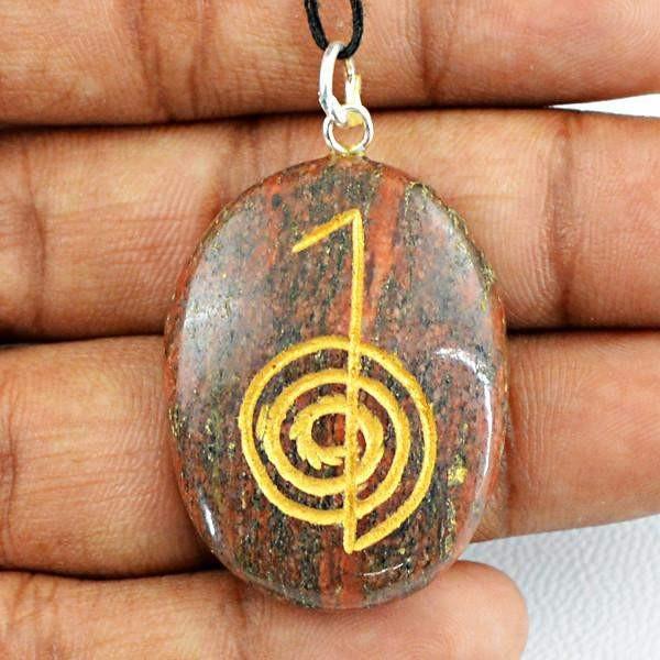 gemsmore:Natural Red Jasper Chakra Reiki Healing Gemstone Pendant