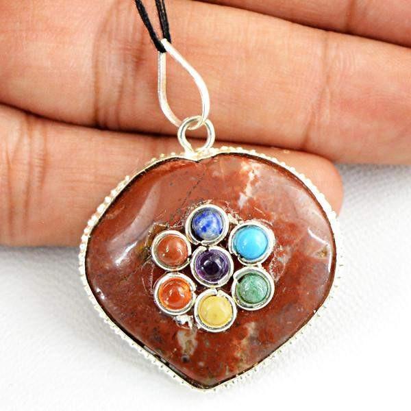 gemsmore:Natural Red Jasper Heart Shape Seven Chakra Healing Pendant